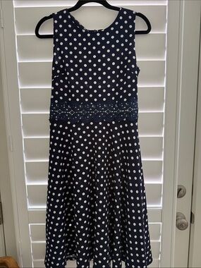 Vintage Style Navy Polka Dot Lace-Waist Dress